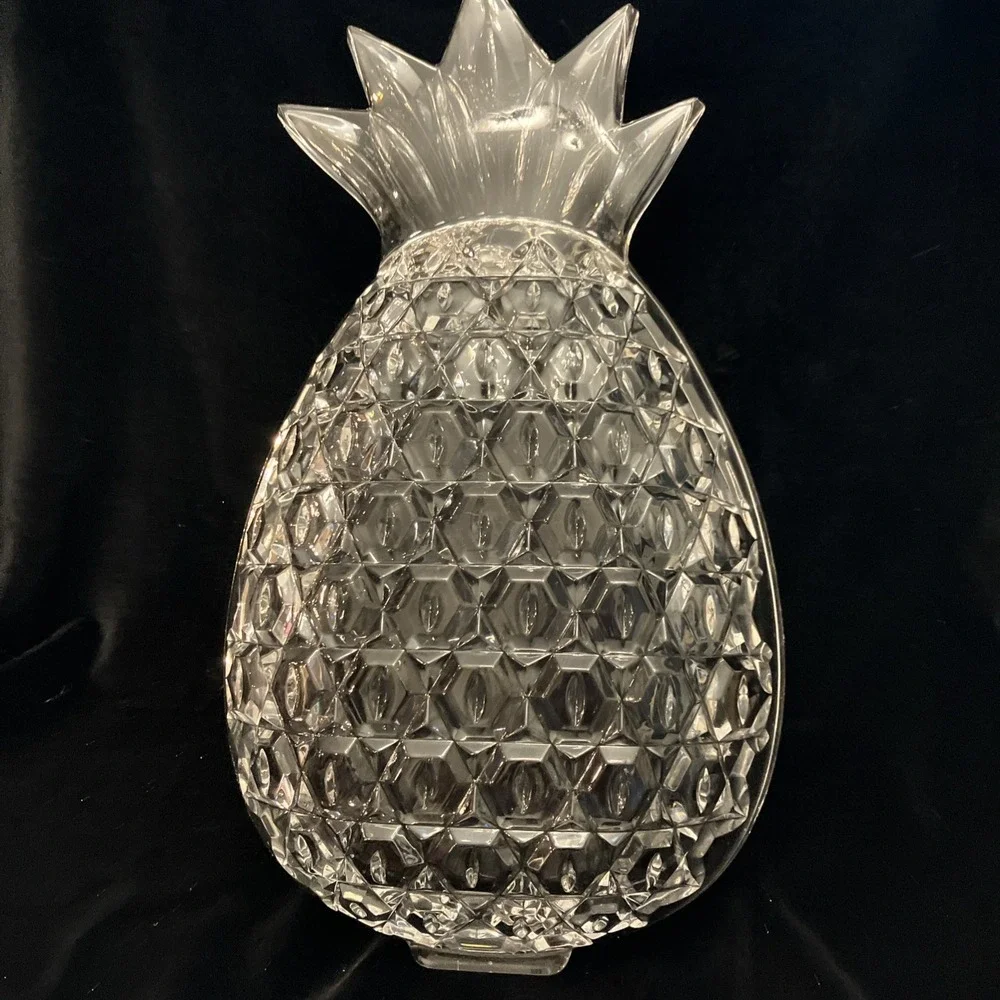 Vintage Shannon Etched Crystal Tropical Pineapple Serving Tray Bowl Welcome